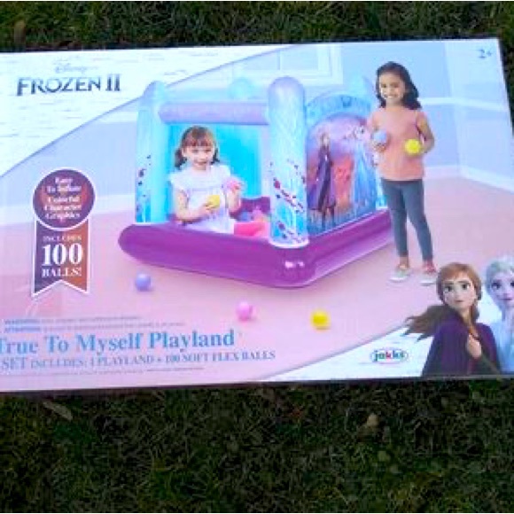 Elsa and Anna from Frozen! This easy to inflate playland